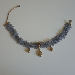 Dusty blue, grey, silver antique choker necklace